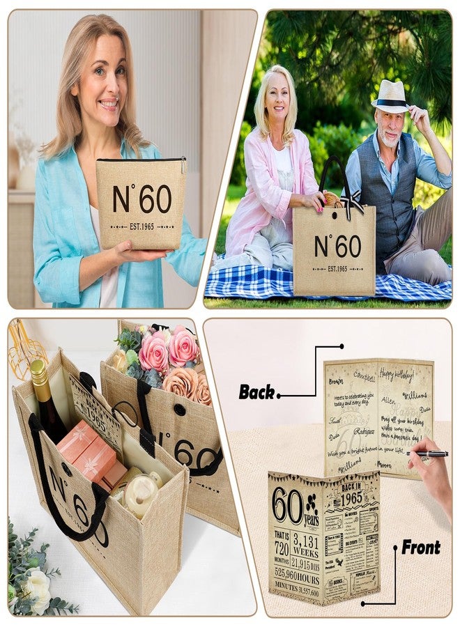 YeohJoy 60th Birthday Gifts for Women Jute Tote Bag, Vintage N°60 Burlap Handbag with Cosmetic Bag and Back in 1965 Poster, Unique 60 Years Old Gifts for Mom Friends Wife Sister Her - Image 4